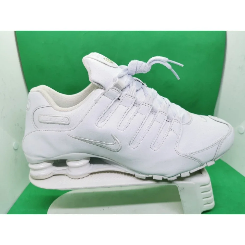 Nike Shox NZ Shoes Mens Sz 10.5 Triple White Leather Athletic Sneaker 378341-128